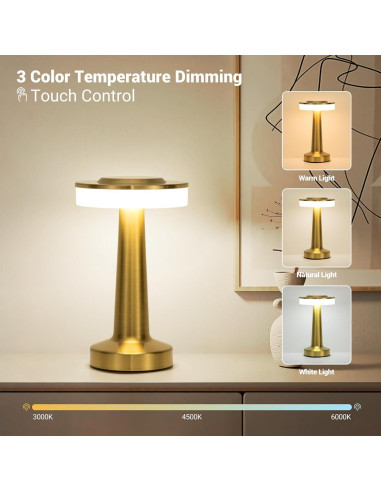 Lámpara de Mesa Inalámbrica ZOOPEEN Dorada Táctil 2800mAh