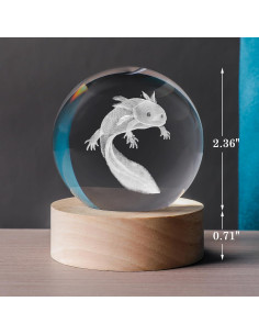 Bola de Cristal 3D Axolotl 60mm con Base LED Multicolor 2