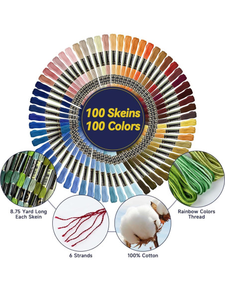 100 Madejas Hilo de Bordar Embhand 8m Algodón Multicolor