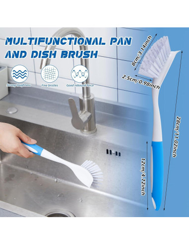 Hsei Cepillo de Cocina Azul 6 Pcs con Mango Largo y Cerdas Duras