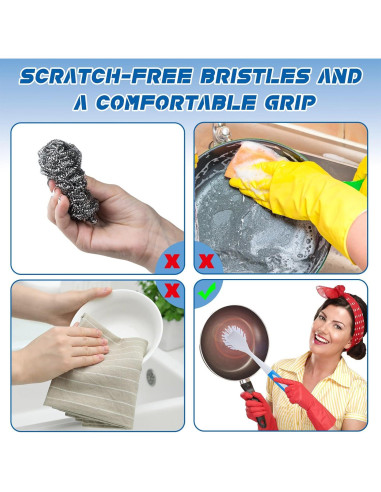 Hsei Cepillo de Cocina Azul 6 Pcs con Mango Largo y Cerdas Duras