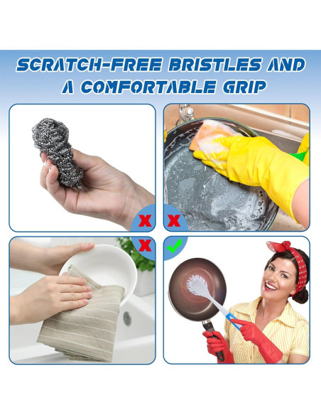 Hsei Cepillo de Cocina Azul 6 Pcs con Mango Largo y Cerdas Duras