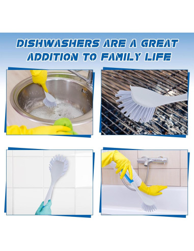 Hsei Cepillo de Cocina Azul 6 Pcs con Mango Largo y Cerdas Duras