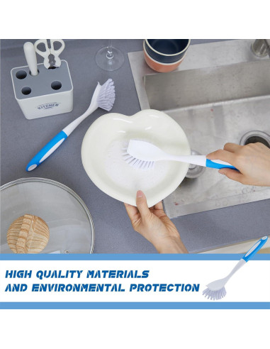 Hsei Cepillo de Cocina Azul 6 Pcs con Mango Largo y Cerdas Duras