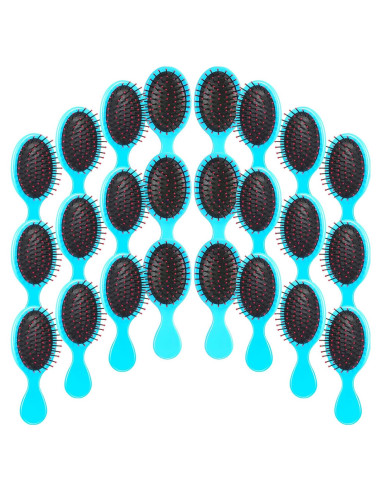 24 Mini Cepillos para el Cabello Azul - Viaje y Desenredar