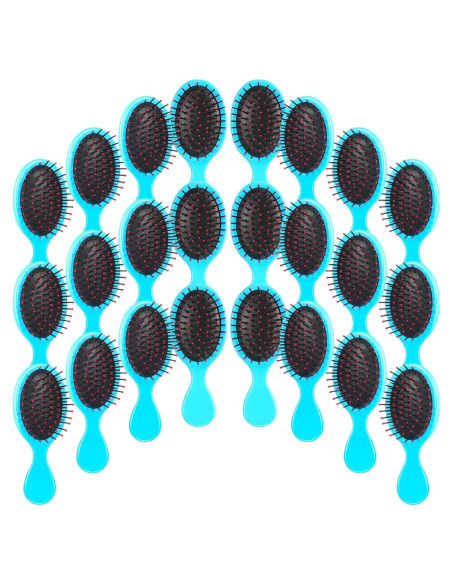 24 Mini Cepillos para el Cabello Azul - Viaje y Desenredar