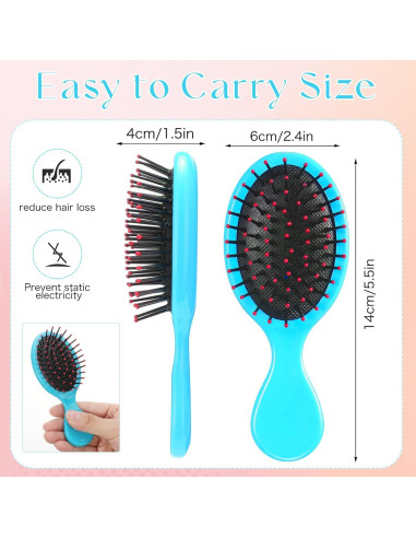 24 Mini Cepillos para el Cabello Azul - Viaje y Desenredar