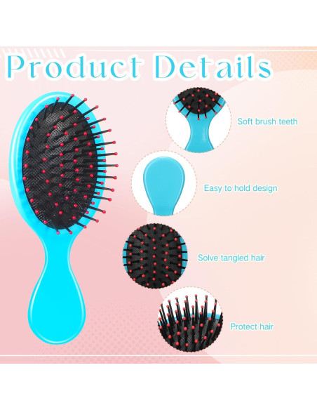 24 Mini Cepillos para el Cabello Azul - Viaje y Desenredar