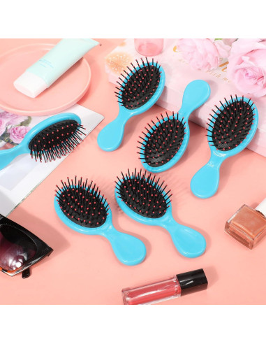 24 Mini Cepillos para el Cabello Azul - Viaje y Desenredar