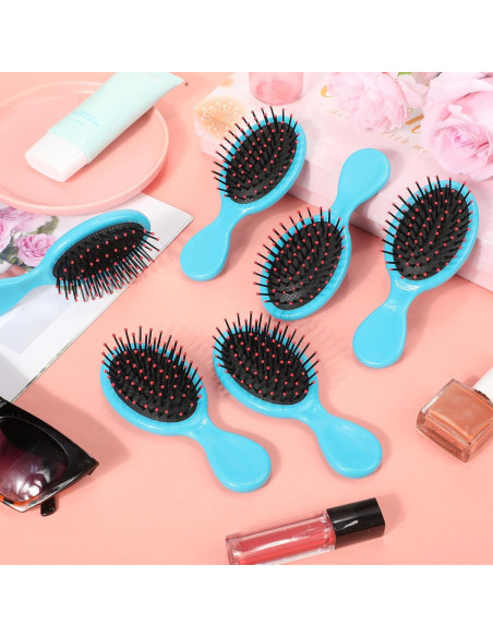 24 Mini Cepillos para el Cabello Azul - Viaje y Desenredar