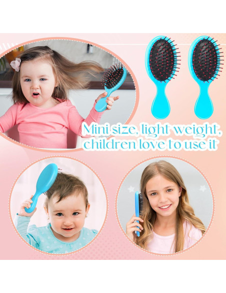 24 Mini Cepillos para el Cabello Azul - Viaje y Desenredar