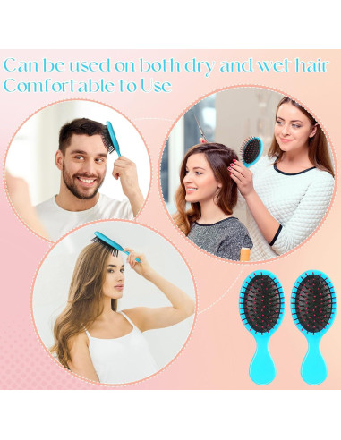 24 Mini Cepillos para el Cabello Azul - Viaje y Desenredar