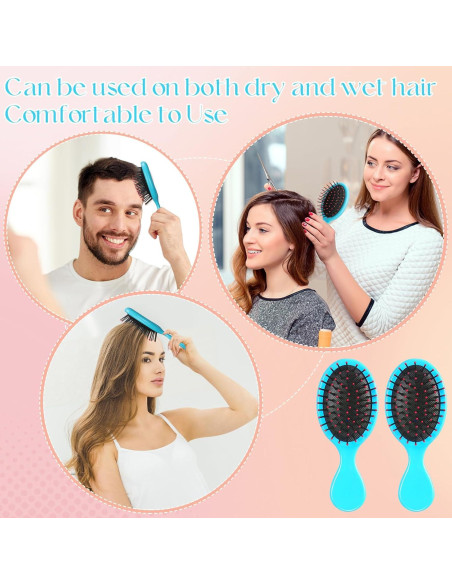 24 Mini Cepillos para el Cabello Azul - Viaje y Desenredar
