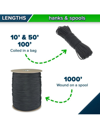 Cuerda Paracord 550 Paracord Planet - 3 a 305 Metros - Nylon