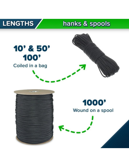 Cuerda Paracord 550 Paracord Planet - 3 a 305 Metros - Nylon