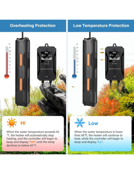 Calentador de Acuario Hygger HG079 100W Sumergible con Controlador Digital