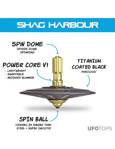 Peonza de Metal UFO Tops Shag Harbour Titanio Negro 5cm 2