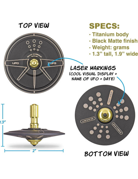 Peonza de Metal UFO Tops Shag Harbour Titanio Negro 5cm