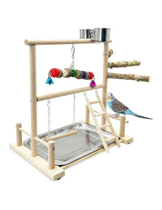 Gimnasio para Aves de Madera Natural Kathson 37.6x23.9 cm