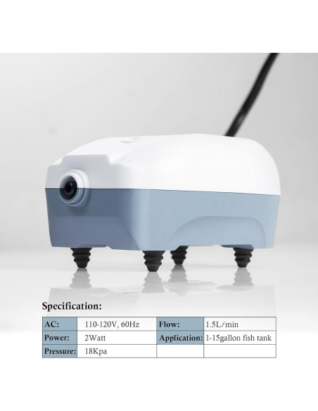 Bomba de Aire HITOP 2W 1.5L/min para Acuario Silenciosa
