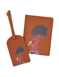 Portafolio de Pasaporte Snogisa Marrón-2 con Etiquetas de Equipaje