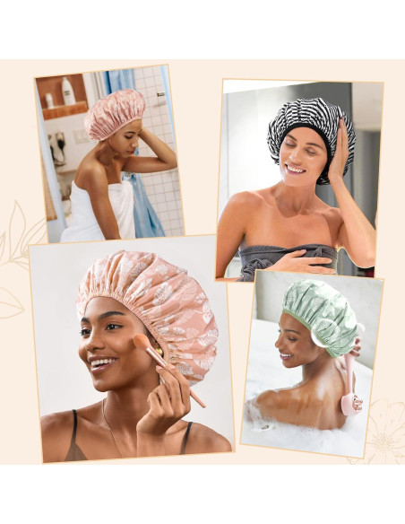 Gorro de Ducha Yanibest Rosa Impermeable Doble Capa Reutilizable Gorro de Ducha Yanibest Rosa Impermeable Doble Capa Reutilizable