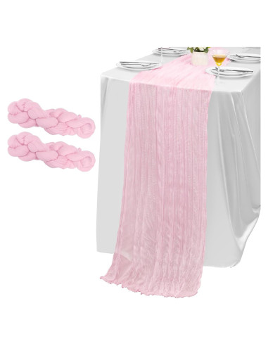 Paquete de 2 Caminos de Mesa de Gasa Rosa Claro 305x89 cm