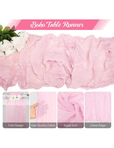 Paquete de 2 Caminos de Mesa de Gasa Rosa Claro 305x89 cm