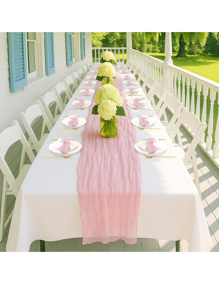 Paquete de 2 Caminos de Mesa de Gasa Rosa Claro 305x89 cm