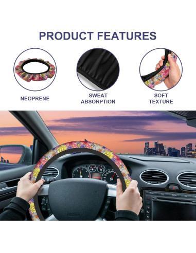 Cubierta de Volante Universal SISROW 15 Pulgadas Floral