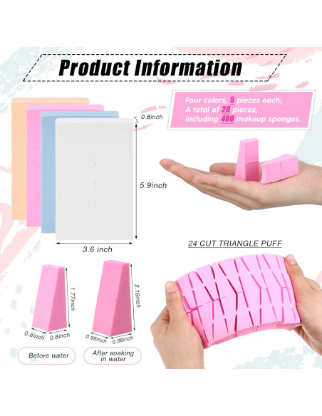 480 Esponjas de Maquillaje Lounsweer en Forma de Cuña - 4 Colores