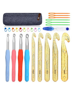 Juego de Ganchillos Ergonómicos JUPEAN 27 Piezas con Estuche