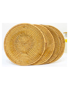 Juego de 4 Trivets Redondos de Ratan Natural 20 cm SDLQY