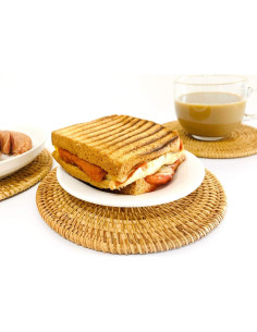 Juego de 4 Trivets Redondos de Ratan Natural 20 cm SDLQY 2