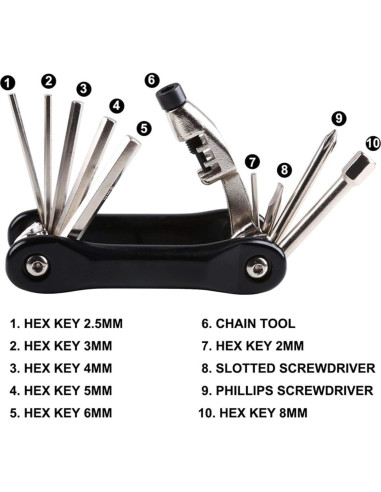 Kit de Herramientas para Bicicleta YBEKI MU01 - 10 en 1 con Bomba 210 PSI