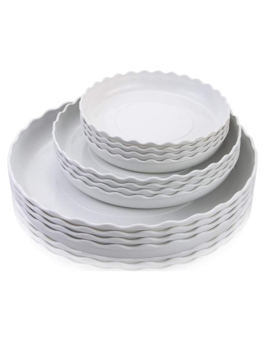 Paquete de 12 platos de plástico blanco Fireboomoon 15-25 cm