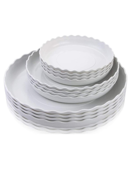 Paquete de 12 platos de plástico blanco Fireboomoon 15-25 cm
