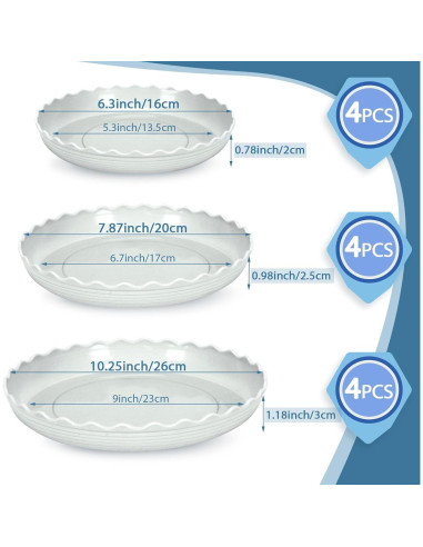 Paquete de 12 platos de plástico blanco Fireboomoon 15-25 cm