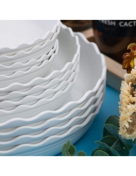 Paquete de 12 platos de plástico blanco Fireboomoon 15-25 cm