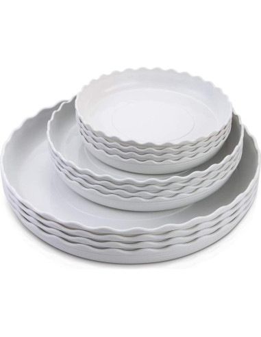 Paquete de 12 platos de plástico blanco Fireboomoon 15-25 cm