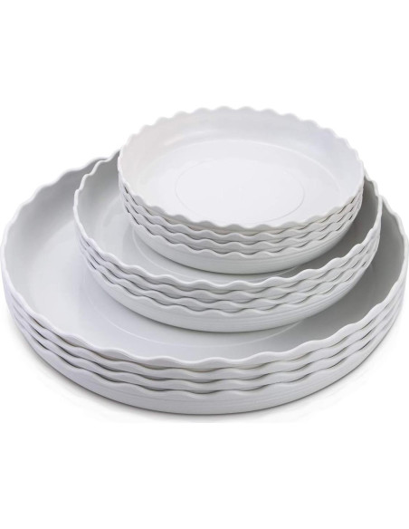 Paquete de 12 platos de plástico blanco Fireboomoon 15-25 cm