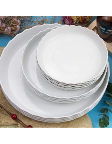 Paquete de 12 platos de plástico blanco Fireboomoon 15-25 cm