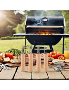 4 Tenedores de Barbacoa Acero Inoxidable Cocoarm con Mango de Madera 2