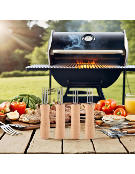 4 Tenedores de Barbacoa Acero Inoxidable Cocoarm con Mango de Madera