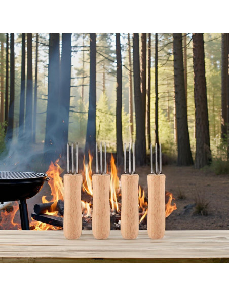 4 Tenedores de Barbacoa Acero Inoxidable Cocoarm con Mango de Madera