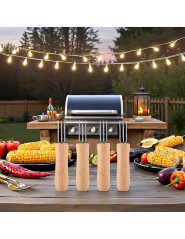 4 Tenedores de Barbacoa Acero Inoxidable Cocoarm con Mango de Madera