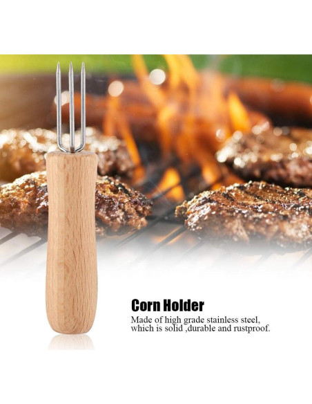 4 Tenedores de Barbacoa Acero Inoxidable Cocoarm con Mango de Madera