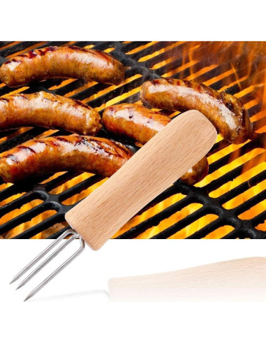 4 Tenedores de Barbacoa Acero Inoxidable Cocoarm con Mango de Madera