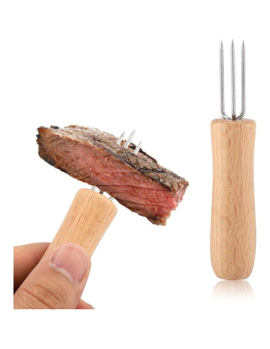 4 Tenedores de Barbacoa Acero Inoxidable Cocoarm con Mango de Madera