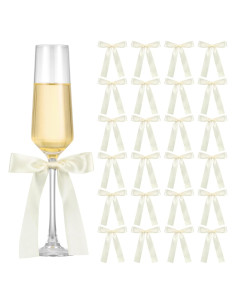 Paquete de 24 Lazos para Copas de Vino Blanco Marfil 17x10 cm